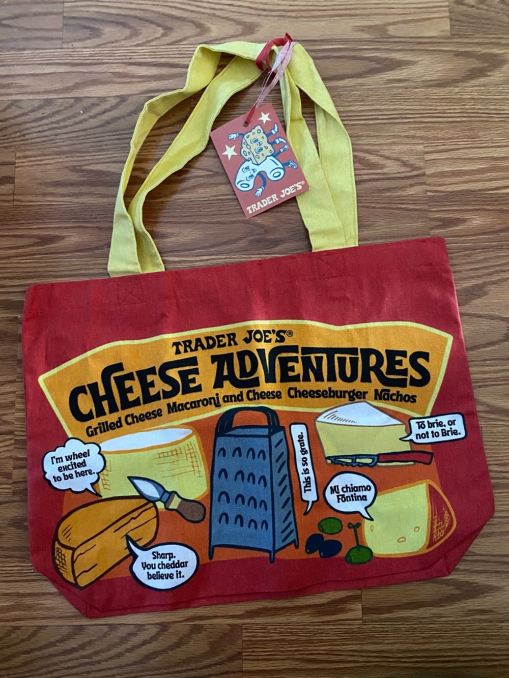 BNWT Trader Joe's Cheese Adventures Canvas Tote - Red & Yellow